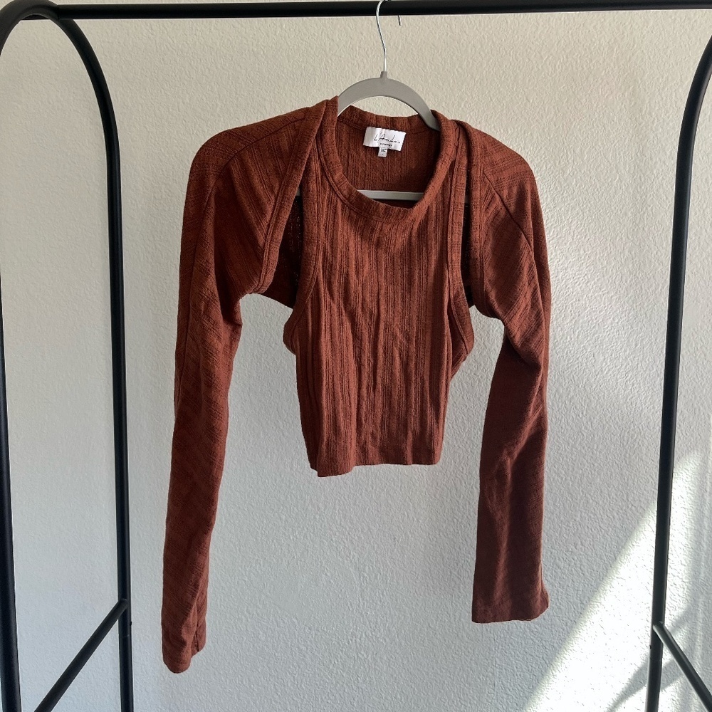 L'ACADEMIE | Crew Neck Ribbed Cropped Tank Top & Shawl Cardigan Set | Size Small - Picture 3 of 8